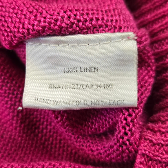 Eileen Fisher Barbie Pink Linen V Neck Cap Sleeve Relaxed Knit Blouse Size Large - Picture 5 of 8